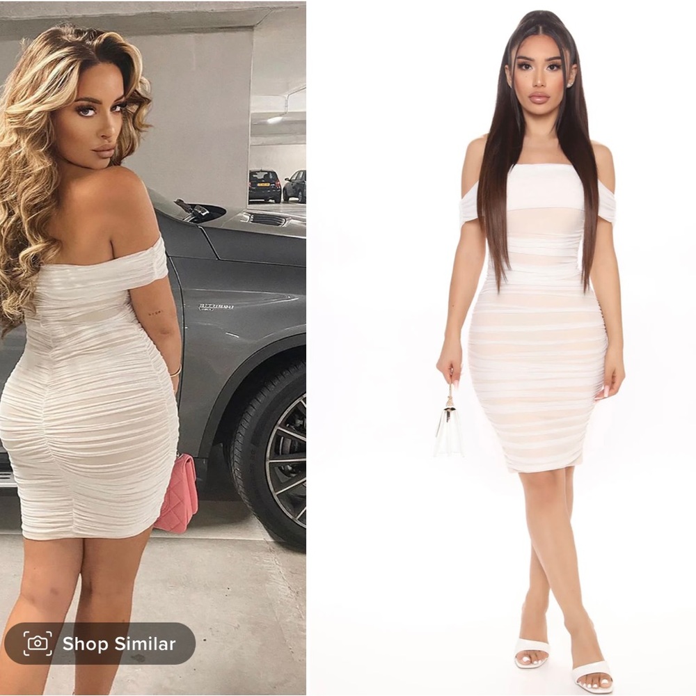 Dress - Ruched Mesh Midi Dress